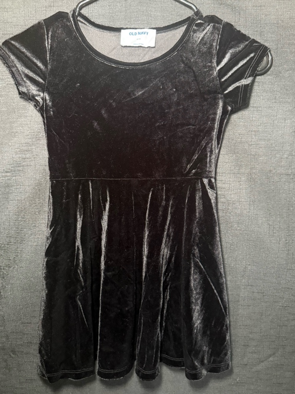 Old Navy Black Velvet Short Sleeve Skater Dress for Girls